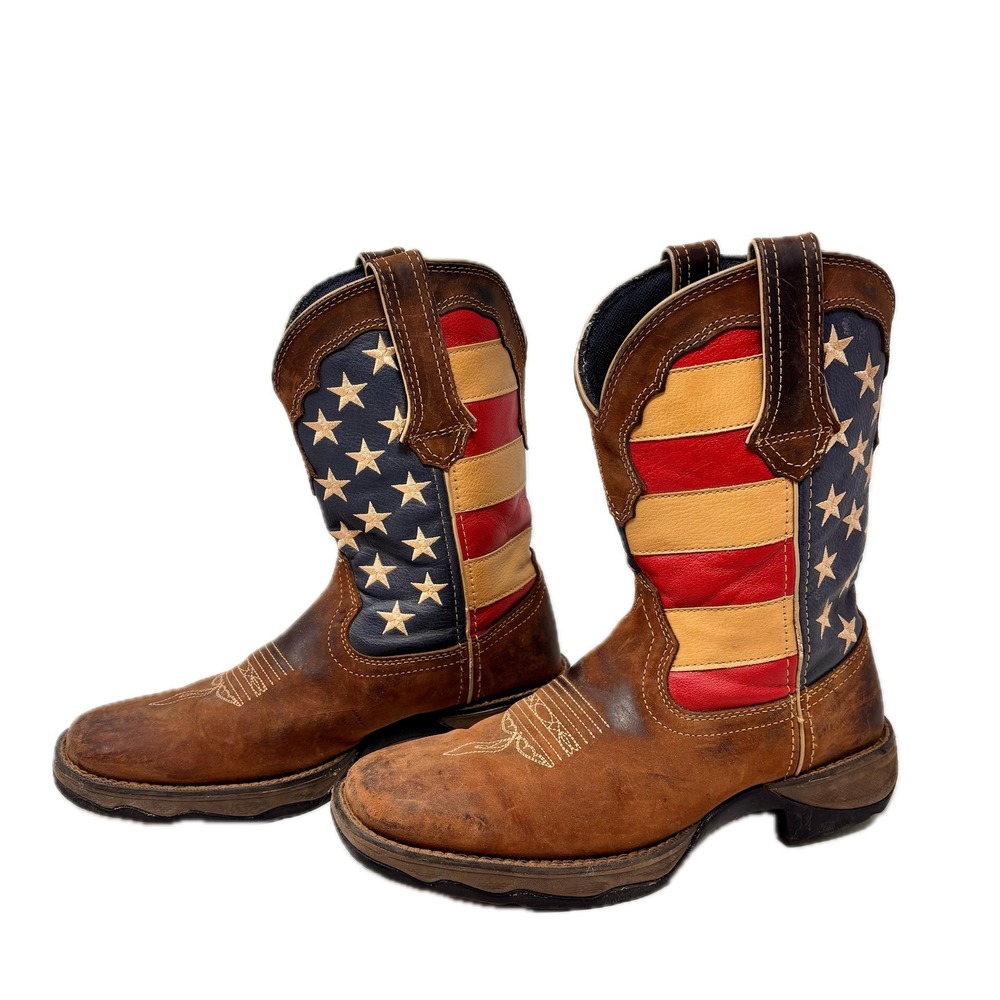 Durango Lady Rebel Patriotic American Flag Western Boots Brown RD4414 Womens 8M